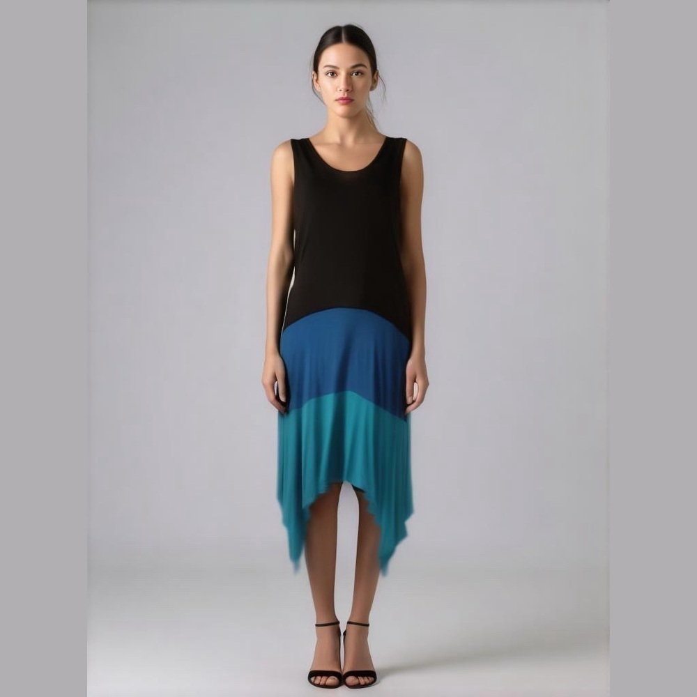 Calvin Klein Black Turquoise Color Block Dress 12 Petite